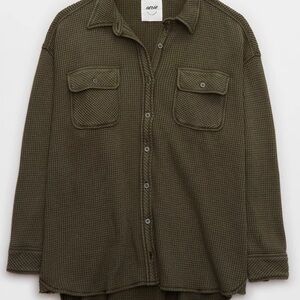 Aerie Lumber Jane Waffle Shirt in Nomad Olive SZ Medium